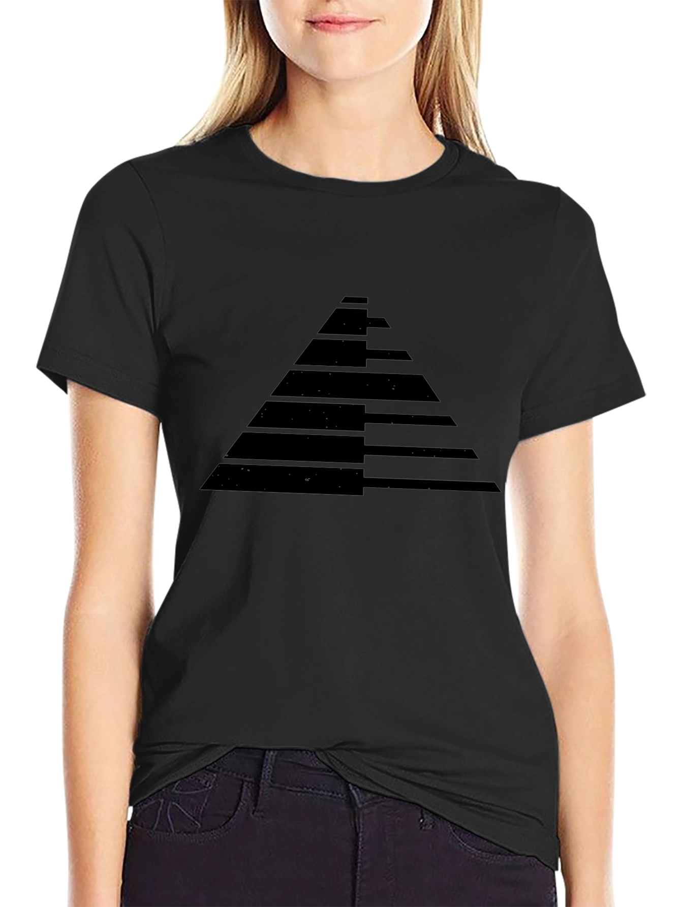 Mens Black Graphic Tee - Geometric Pyramid Design