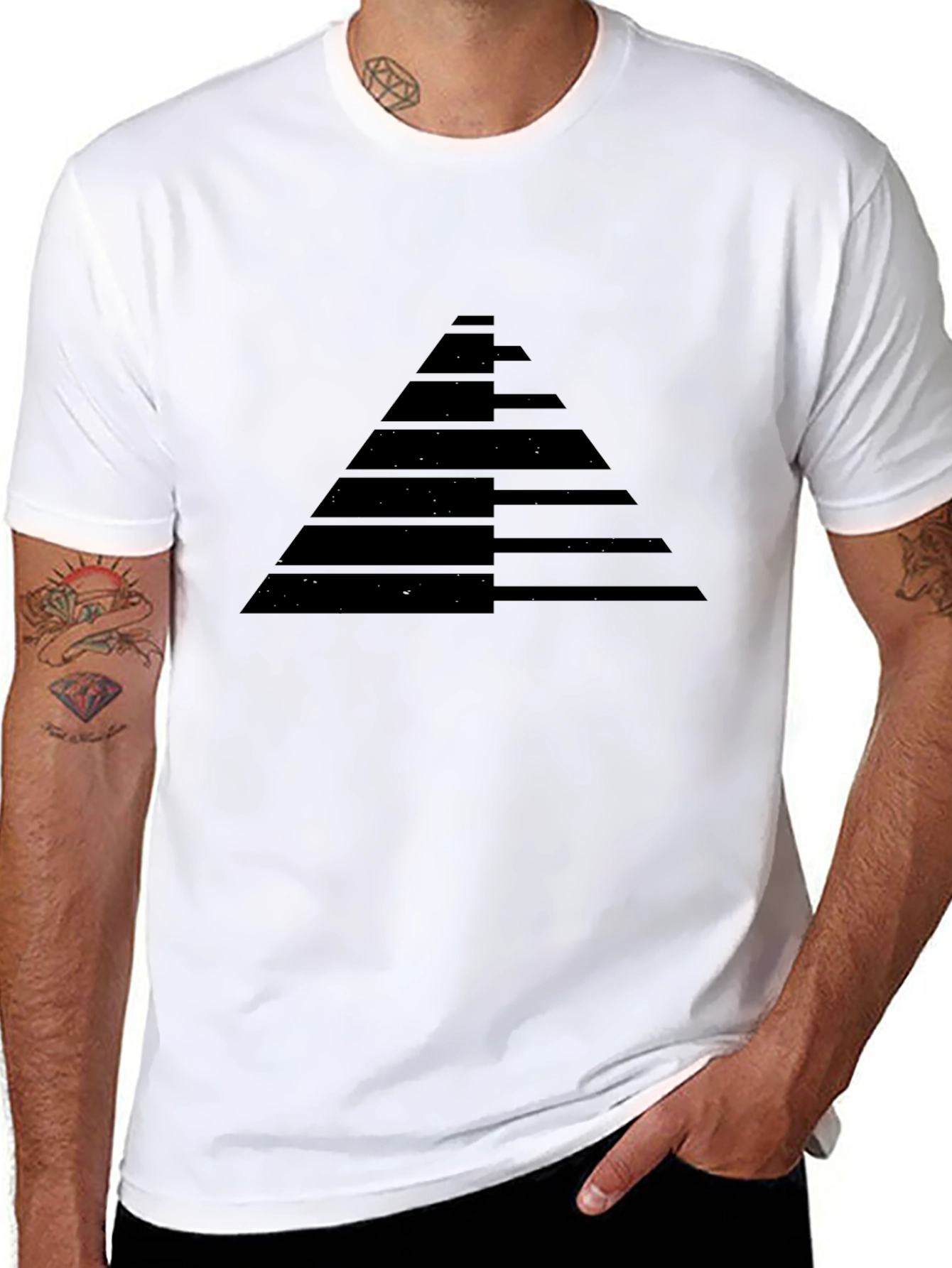 Mens Black Graphic Tee - Geometric Pyramid Design