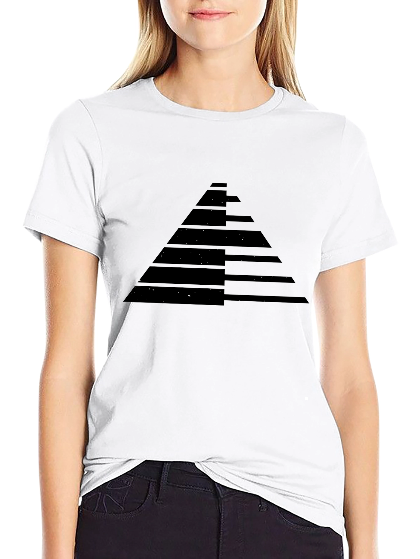 Mens Black Graphic Tee - Geometric Pyramid Design