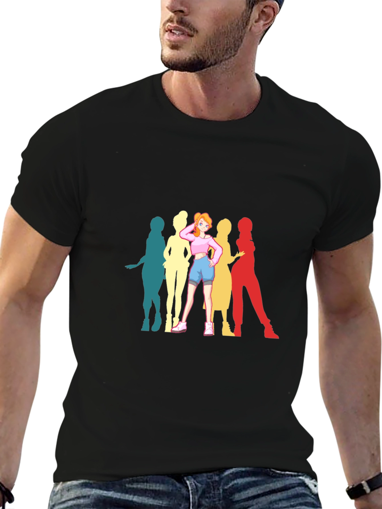 Anime Girl Retro T-Shirt - Black Cotton Tee