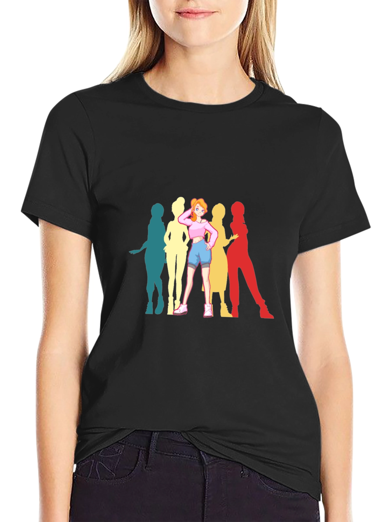 Anime Girl Retro T-Shirt - Black Cotton Tee