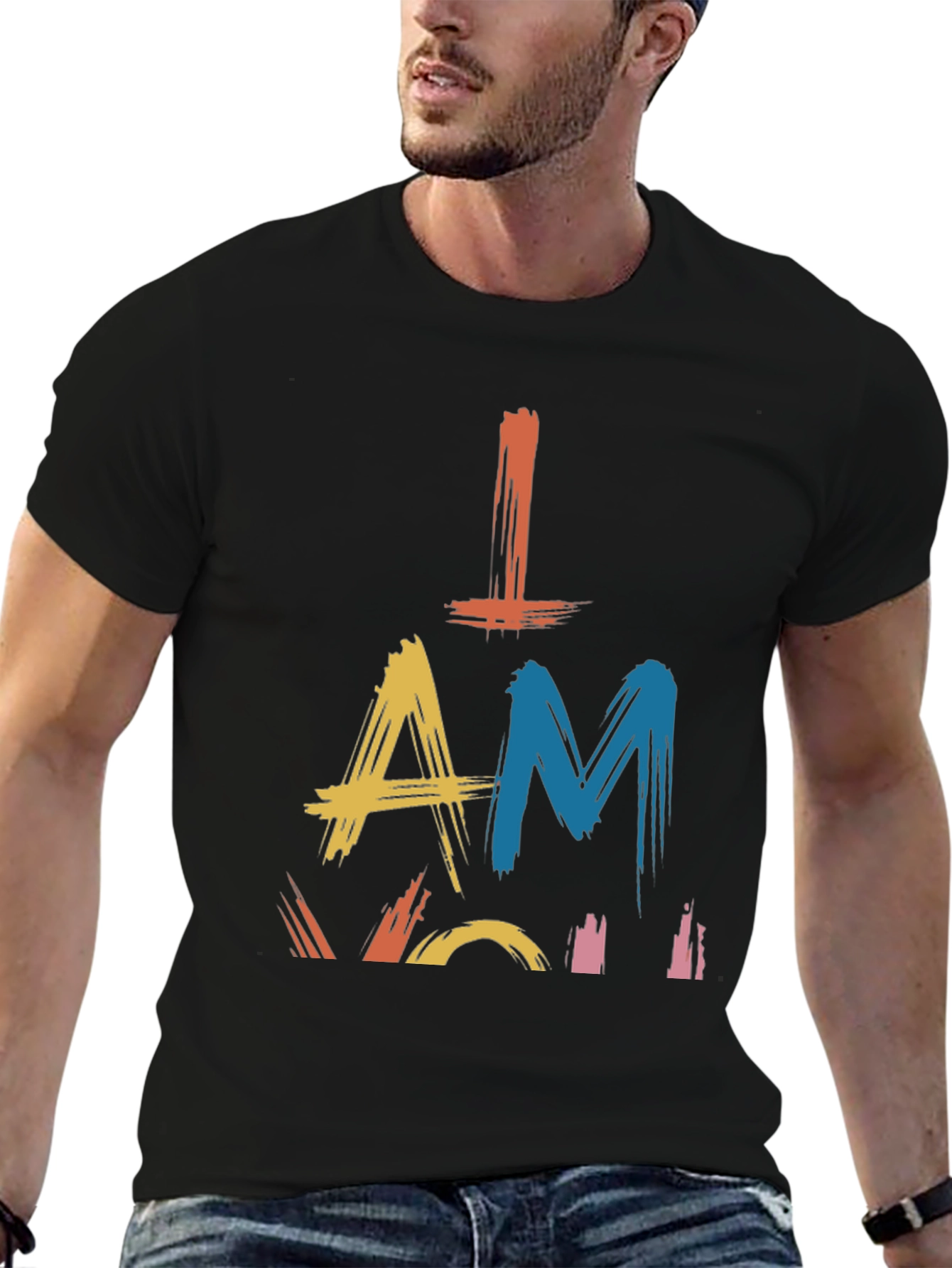 Abstract Graphic Print Black Cotton Casual T-Shirt