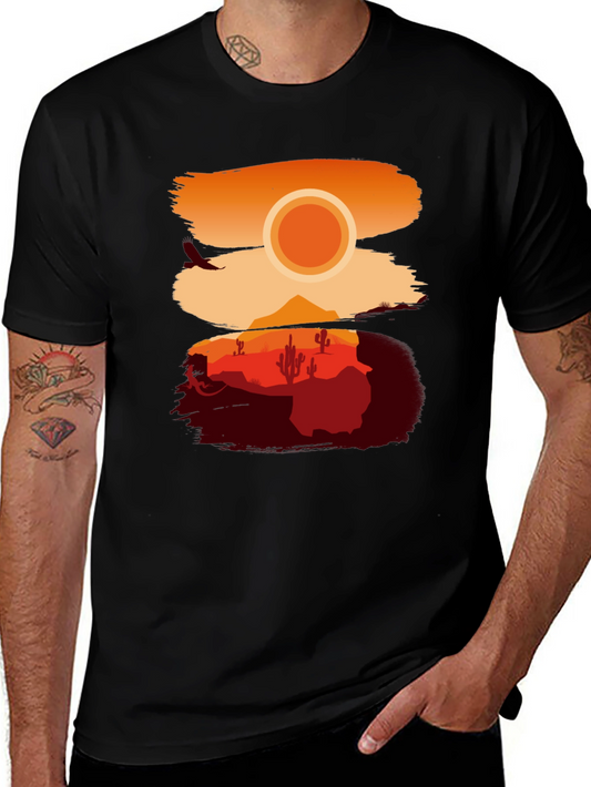 Desert Sunset Graphic Tee - Stylish Black T-Shirt