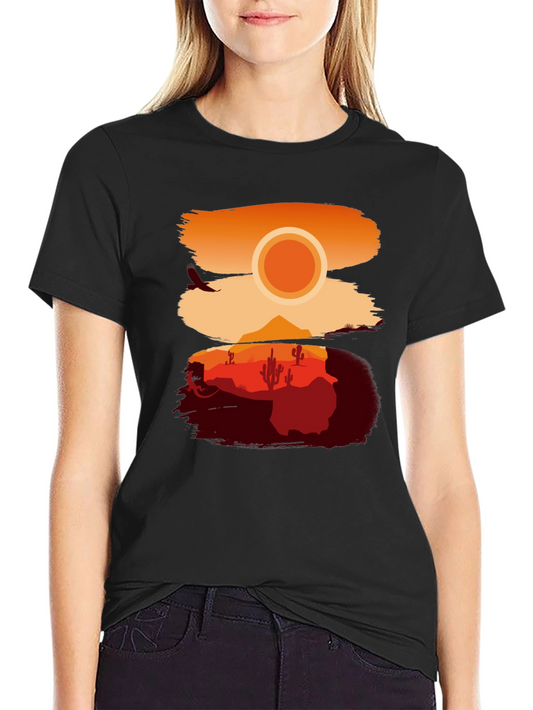 Desert Sunset Graphic Tee - Stylish Black T-Shirt