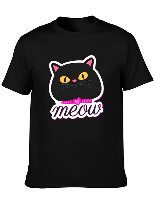 Black Cat Meow Graphic T-Shirt
