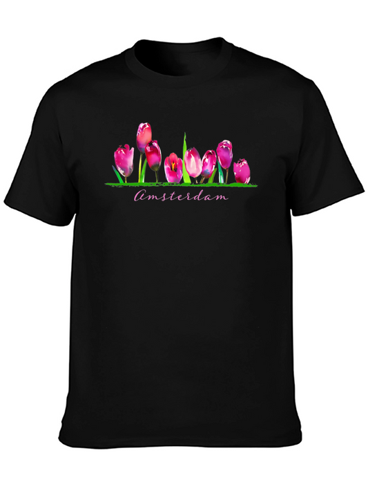 Amsterdam Tulip Graphic Black T-Shirt