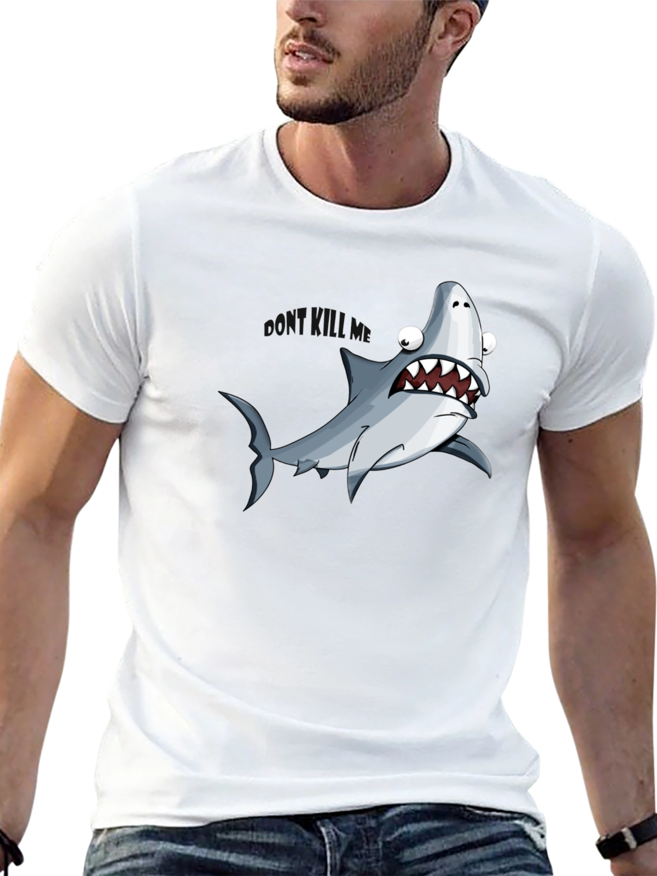 Cartoon Shark Graphic Black T-Shirt