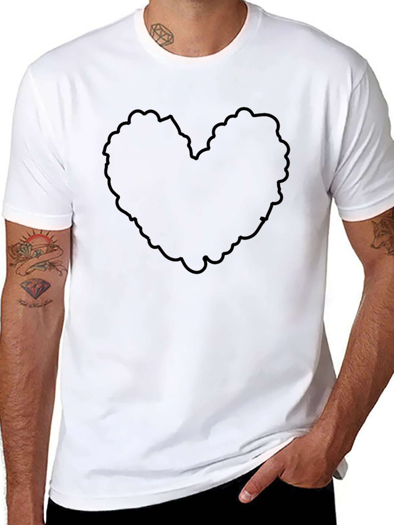 Black Heart Outline Mens T-Shirt