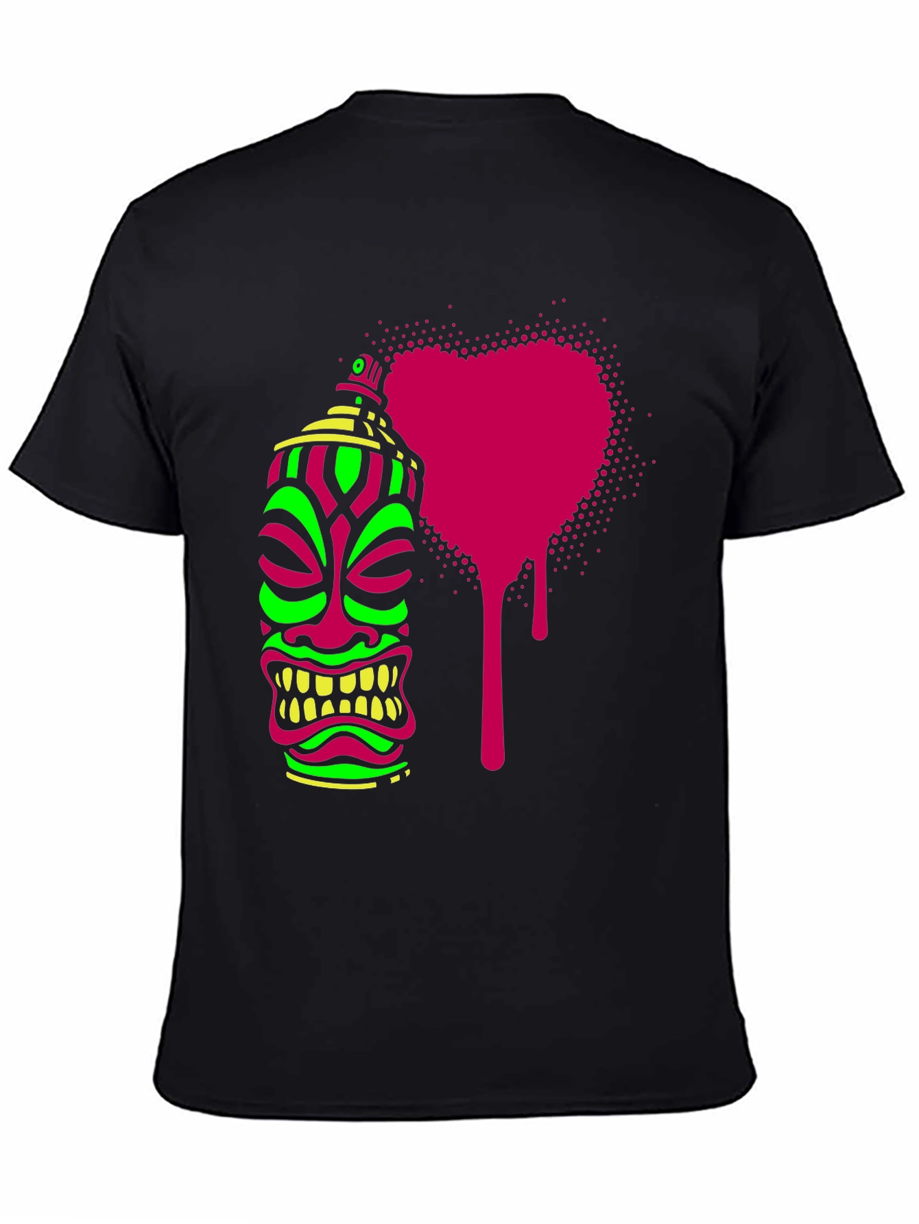 Neon Tiki Spray Paint Heart Mens Black T-Shirt