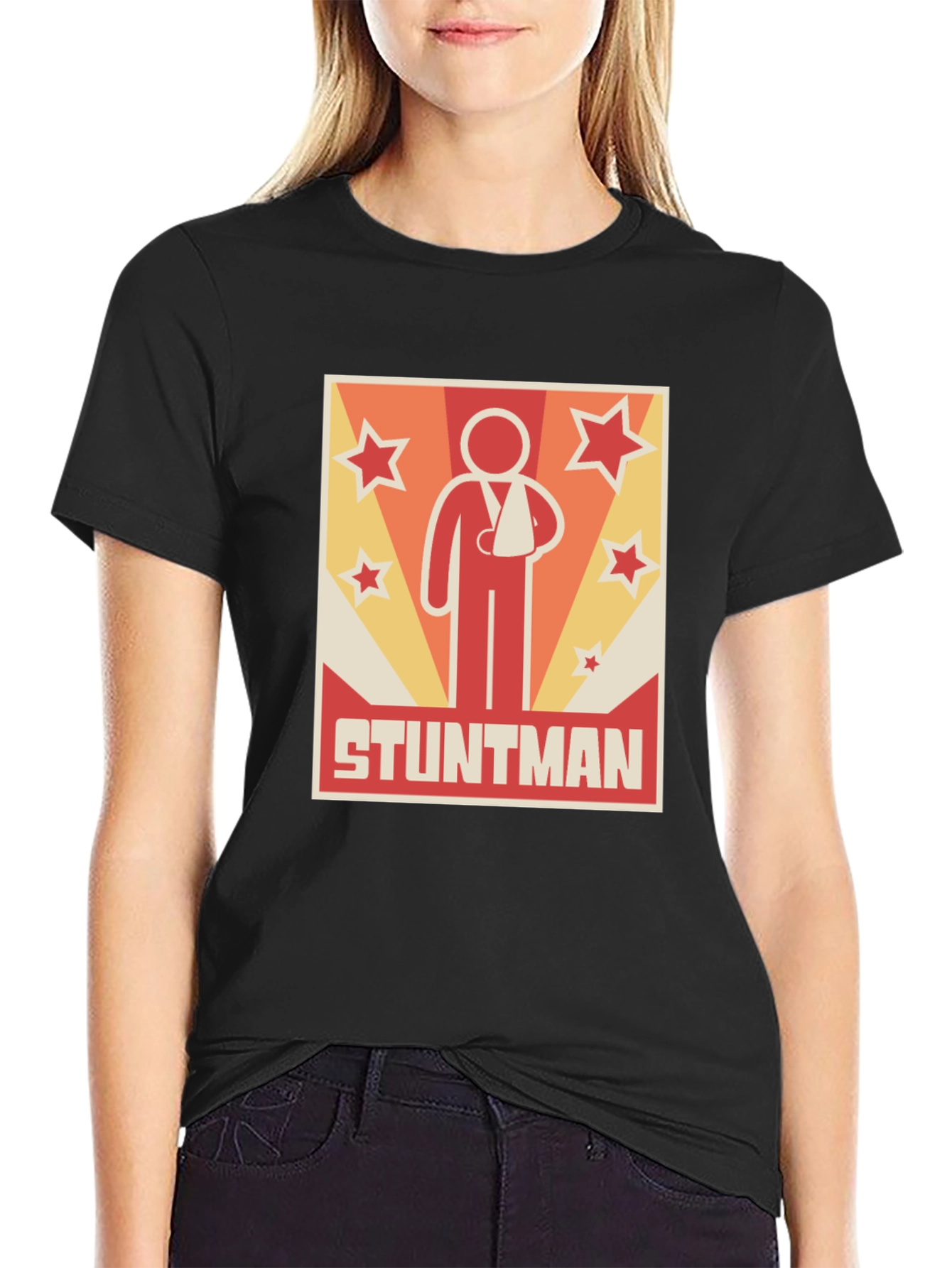 Stuntman Injured Arm Cartoon Graphic Print T-Shirt