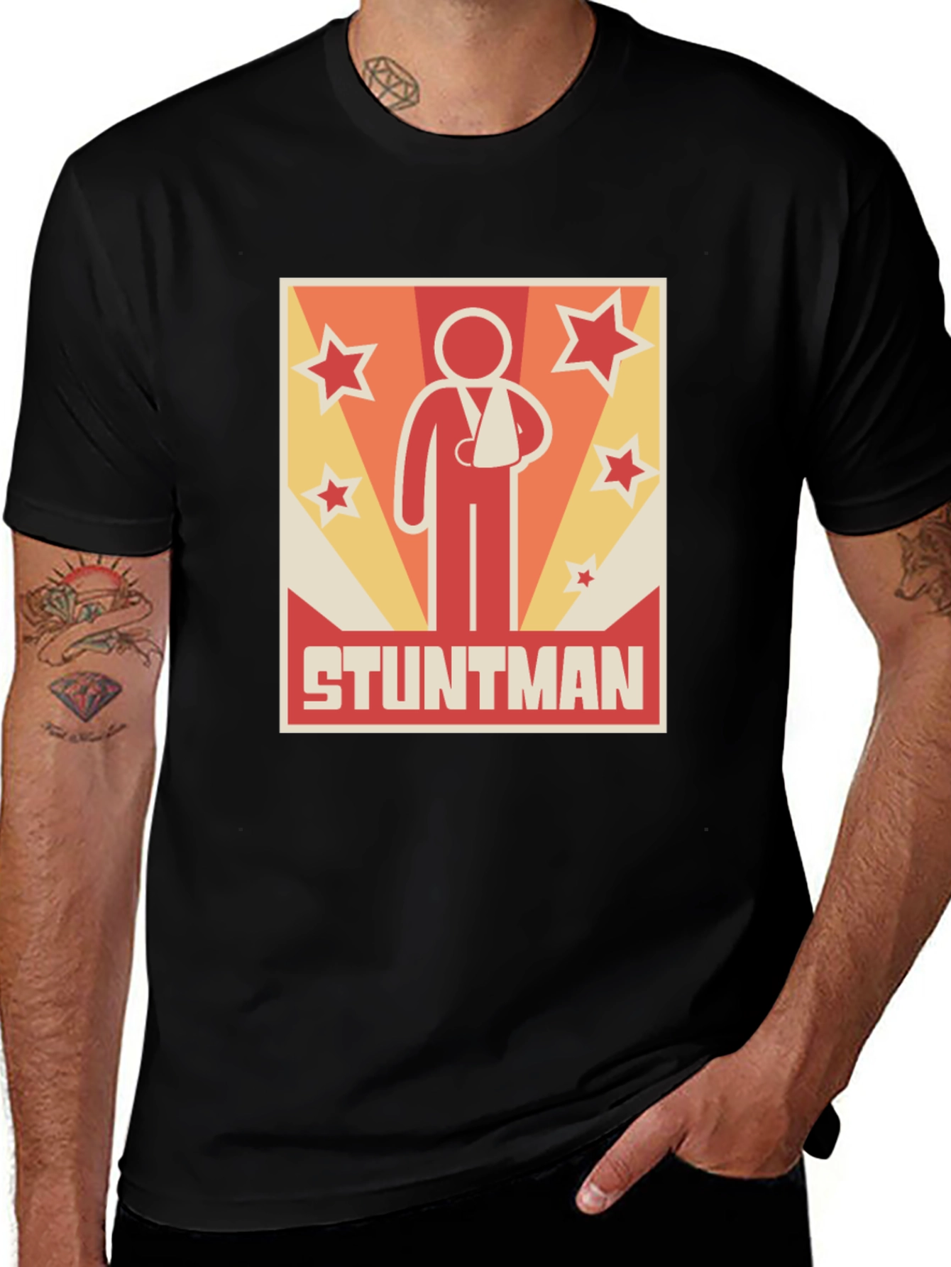 Stuntman Injured Arm Cartoon Graphic Print T-Shirt