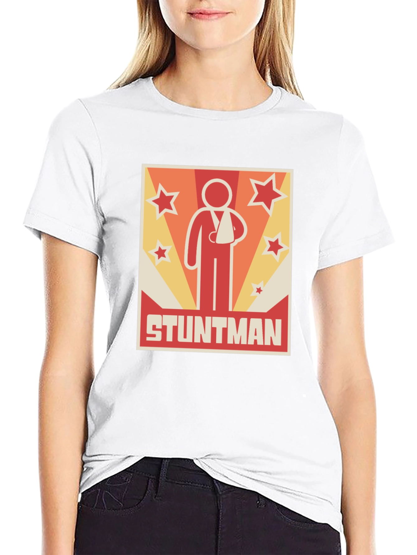 Stuntman Injured Arm Cartoon Graphic Print T-Shirt