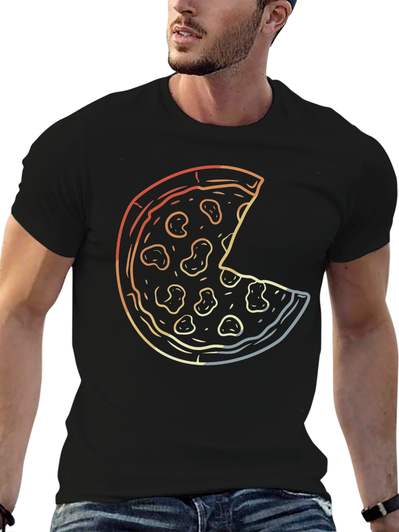 Pizza Graphic Print T-Shirt - Casual Crew Neck