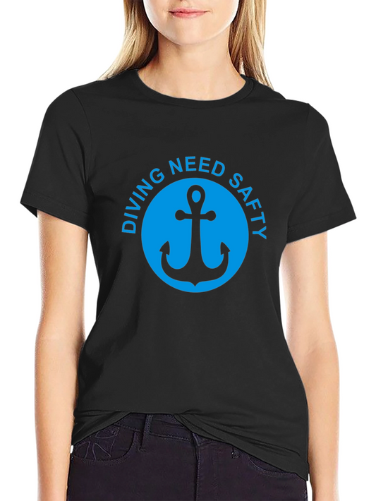 Diving Safety Anchor Graphic Tee - Black Cotton T-Shirt