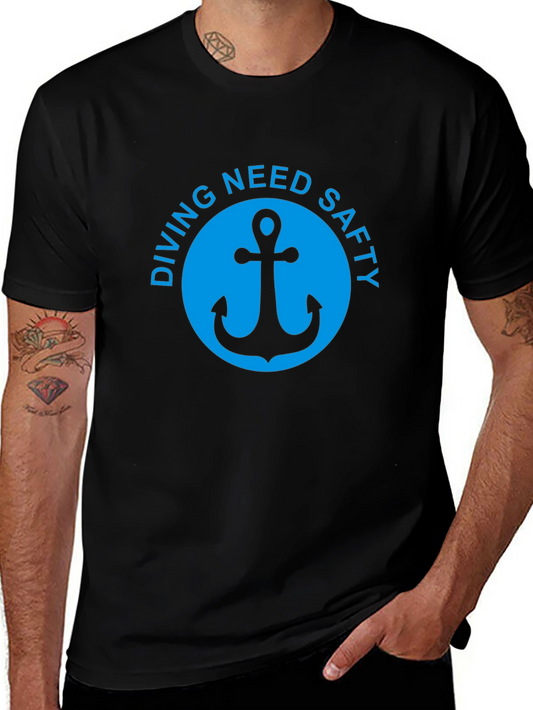 Diving Safety Anchor Graphic Tee - Black Cotton T-Shirt