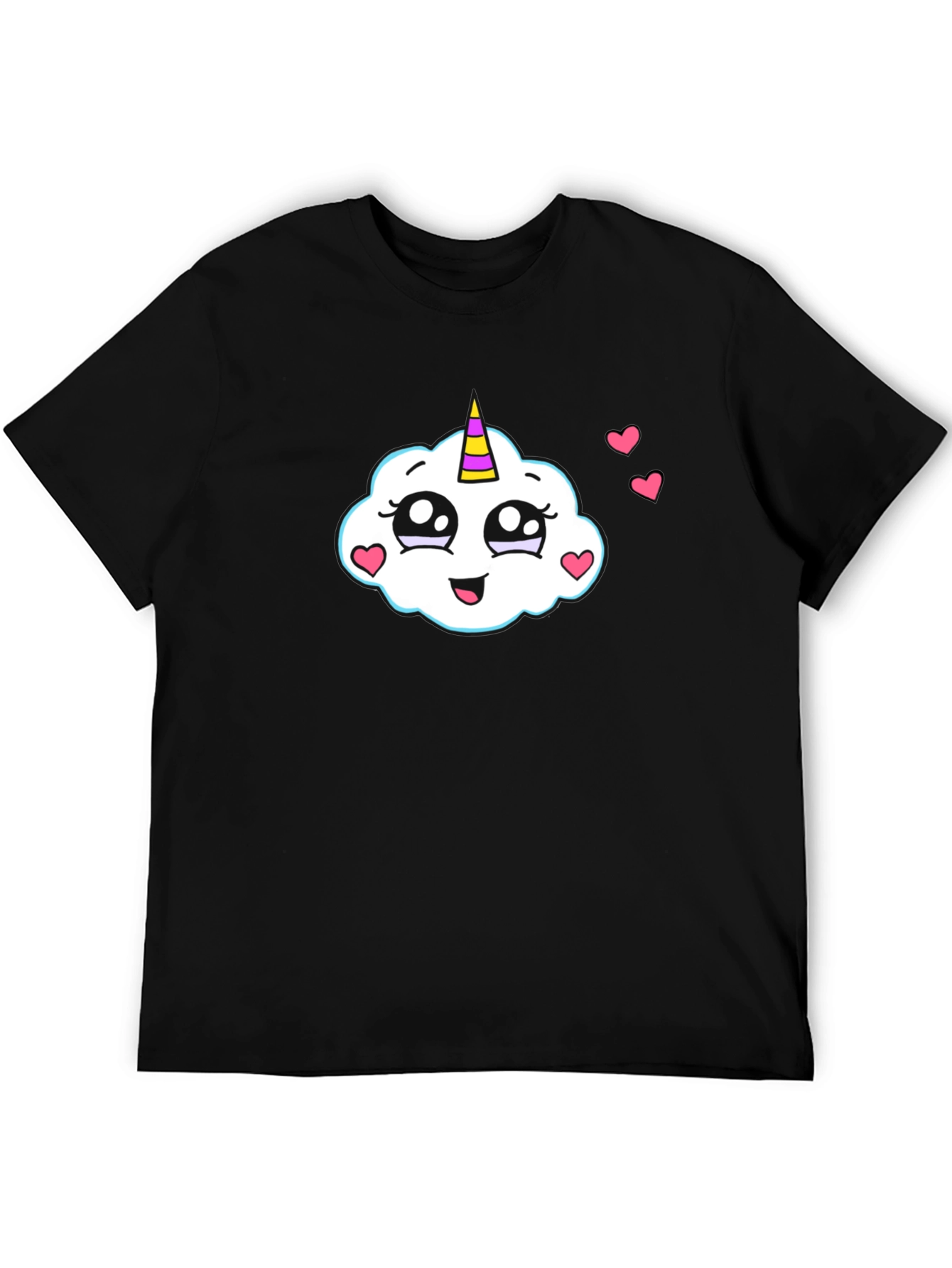Cute Cloud Unicorn Black T-Shirt