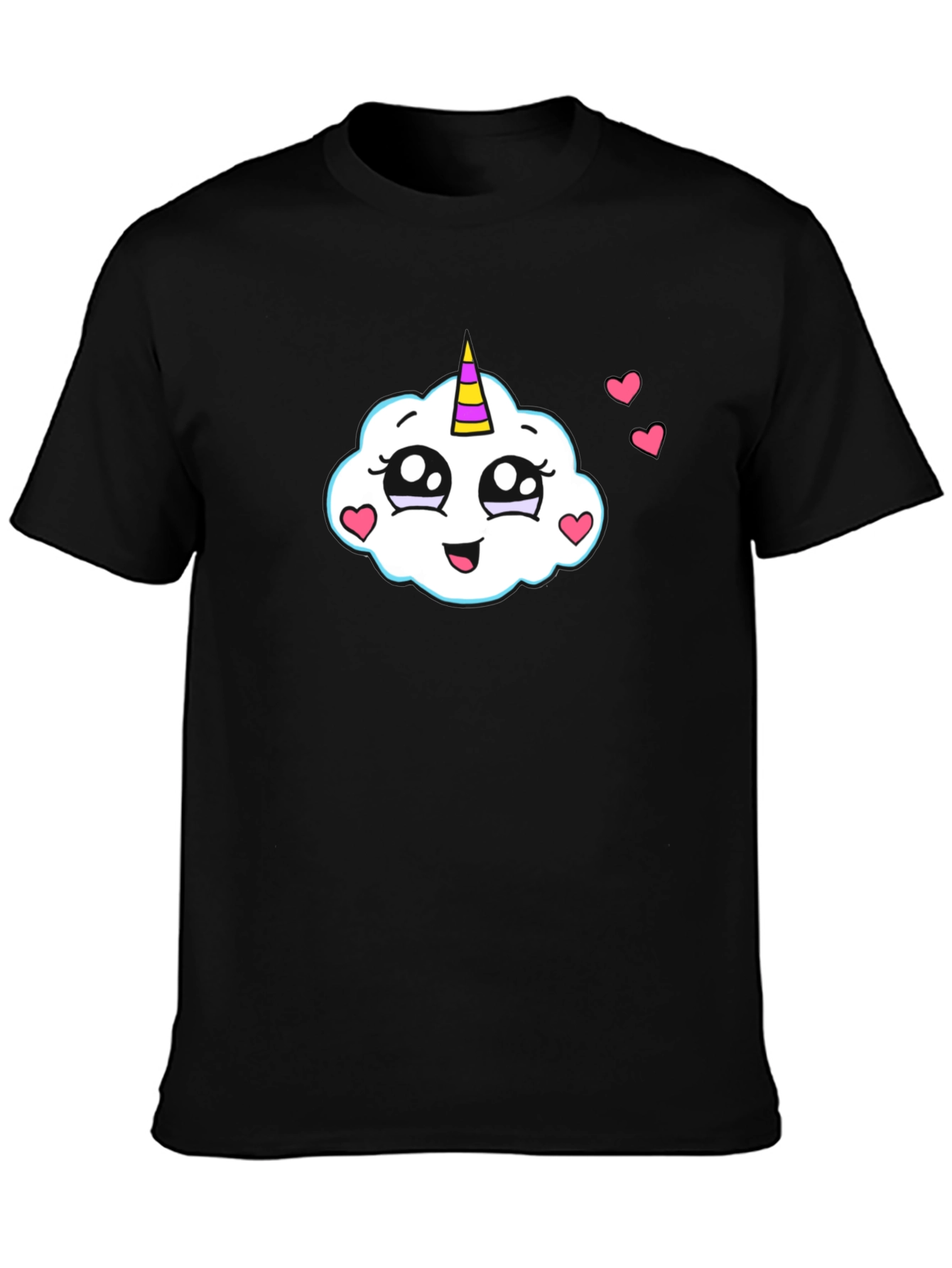 Cute Cloud Unicorn Black T-Shirt