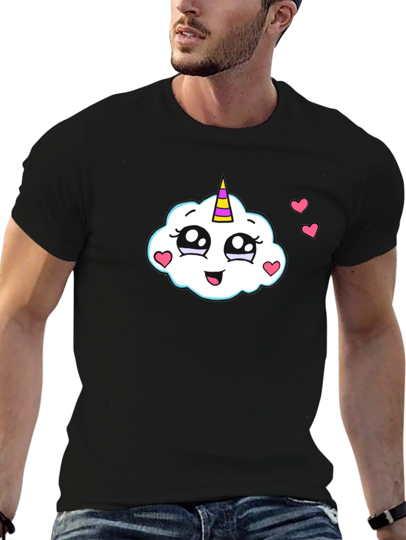 Cute Cloud Unicorn Black T-Shirt