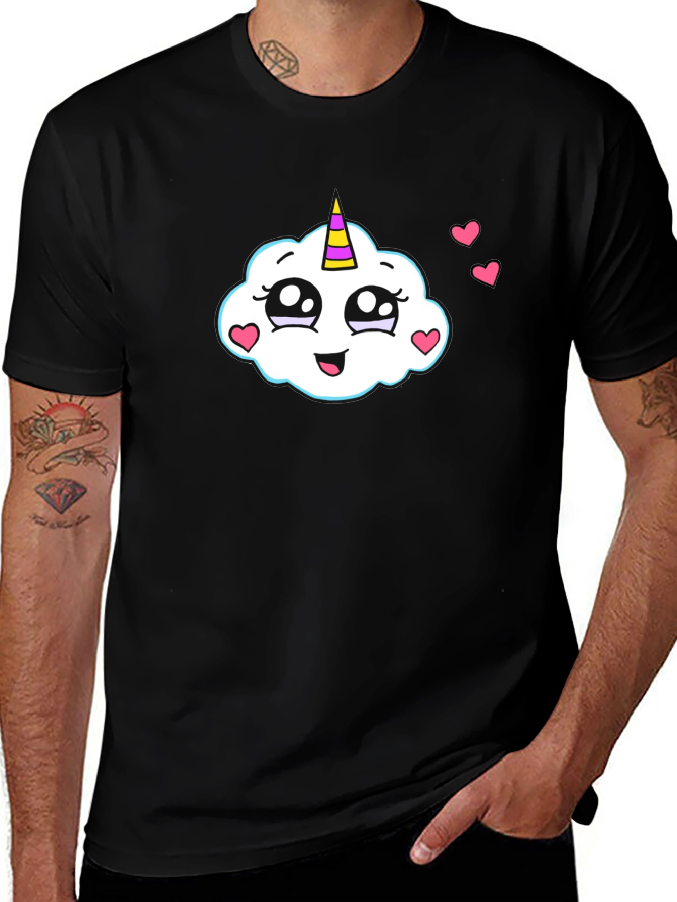 Cute Cloud Unicorn Black T-Shirt