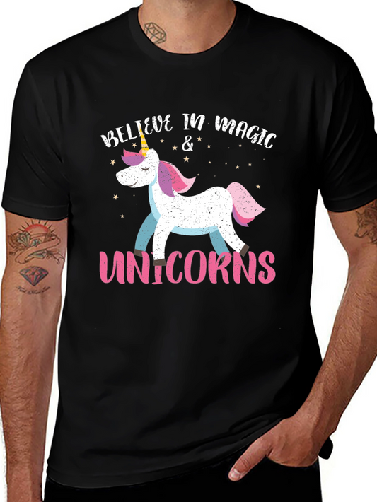 Believe in Magic Unicorns Black Graphic Tee