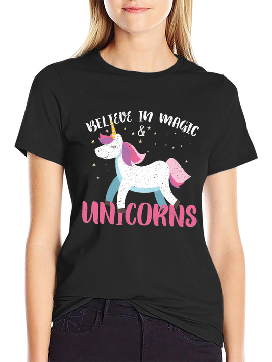 Believe in Magic Unicorns Black Graphic Tee