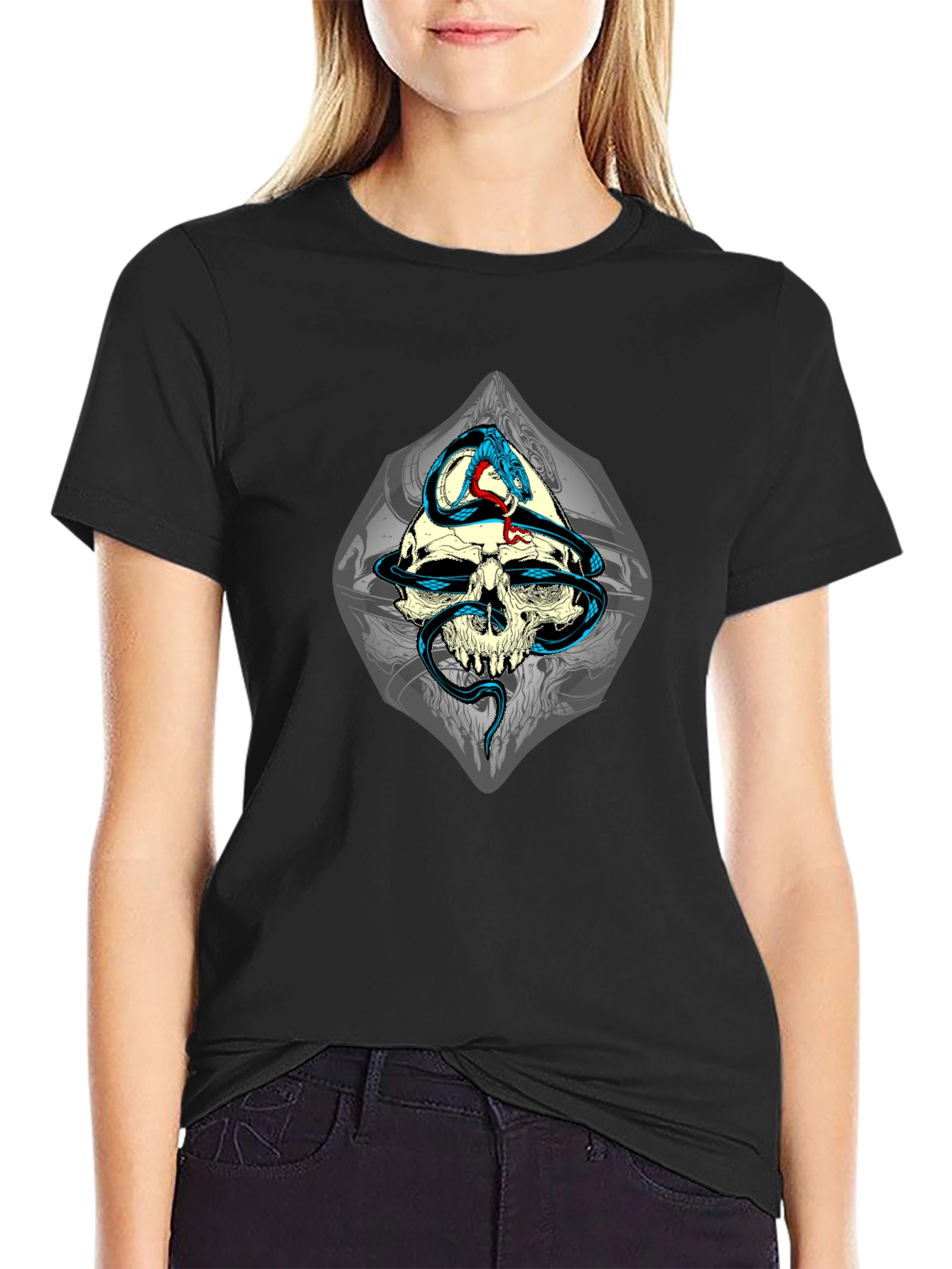 Skull & Snake Graphic Black T-Shirt