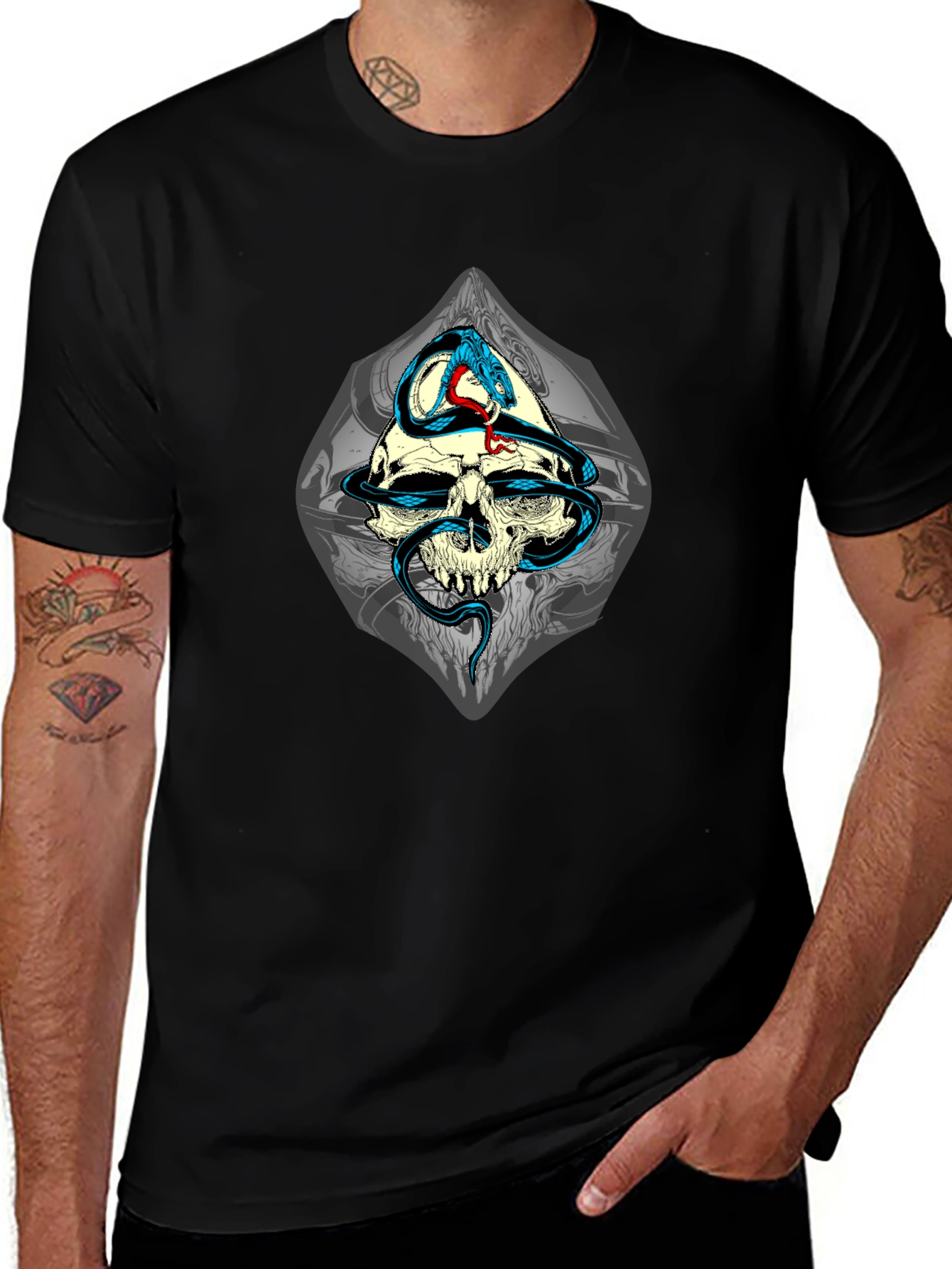 Skull & Snake Graphic Black T-Shirt