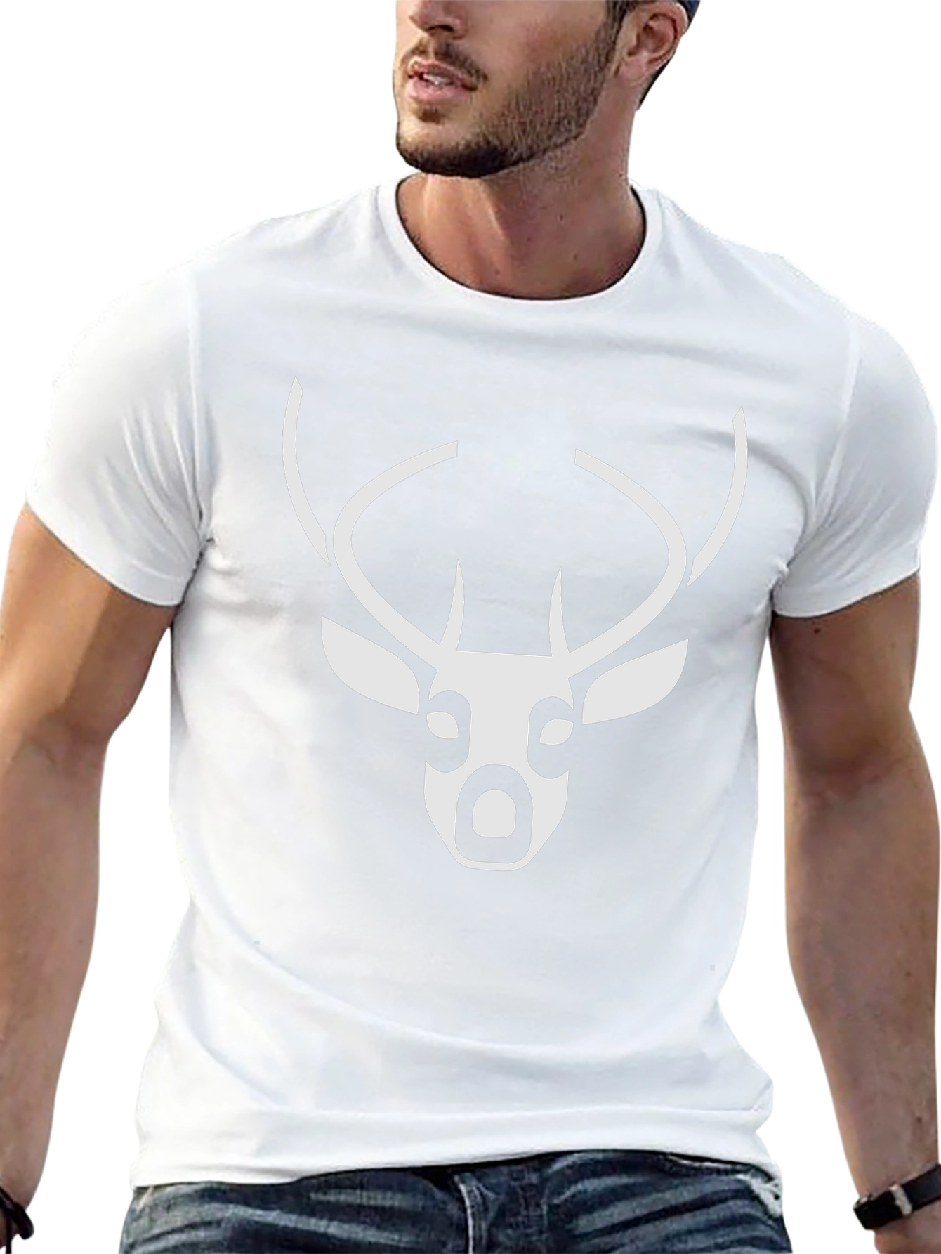 Deer Graphic Black Tee - Modern Wildlife Design