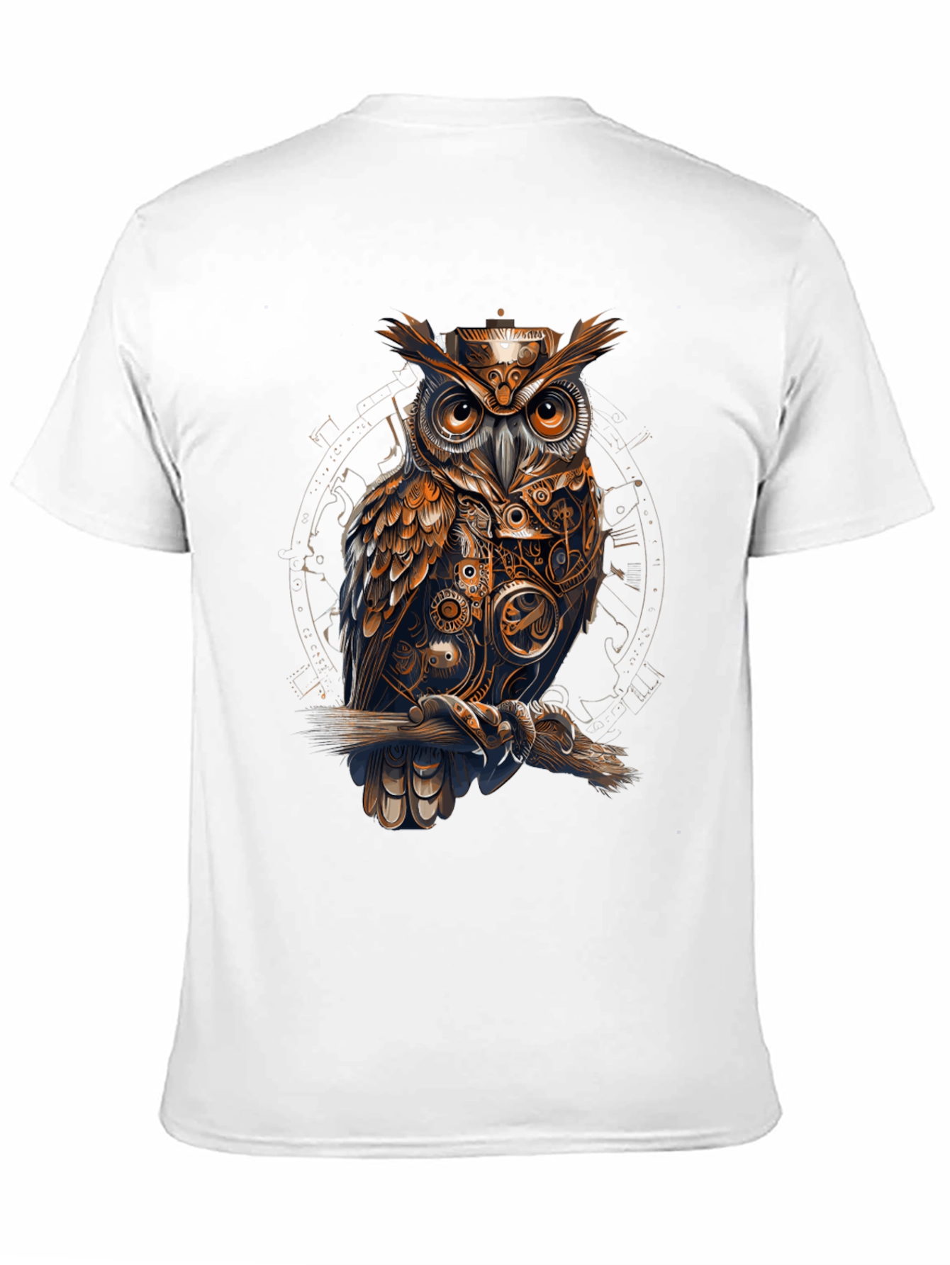 Steampunk Owl Graphic Print Black T-Shirt