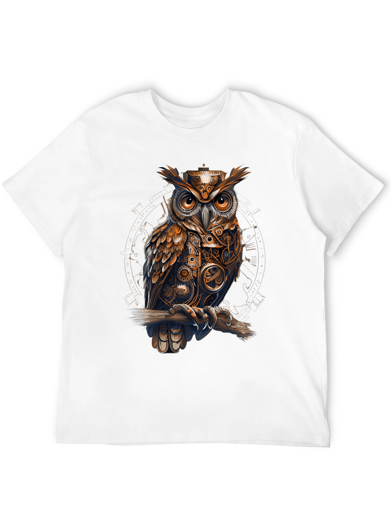 Steampunk Owl Graphic Print Black T-Shirt