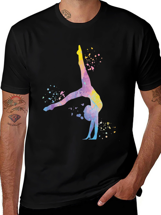 Gymnast Watercolor Print Black T-Shirt