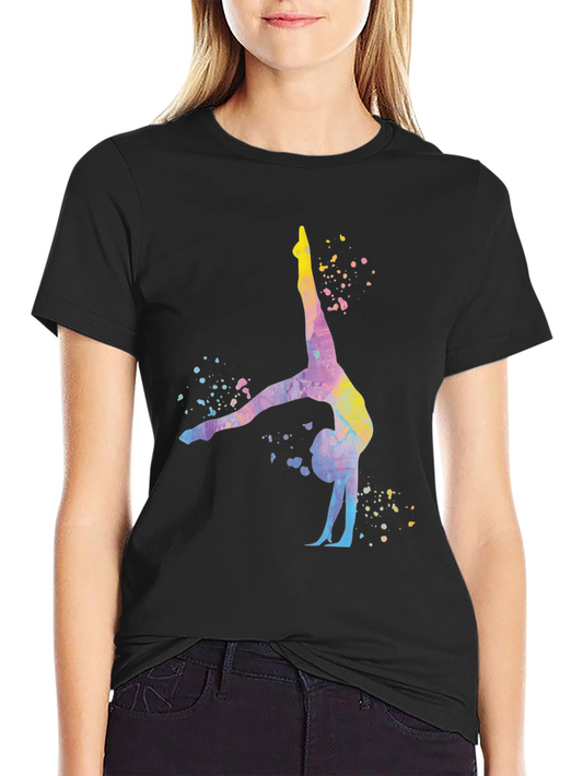 Gymnast Watercolor Print Black T-Shirt