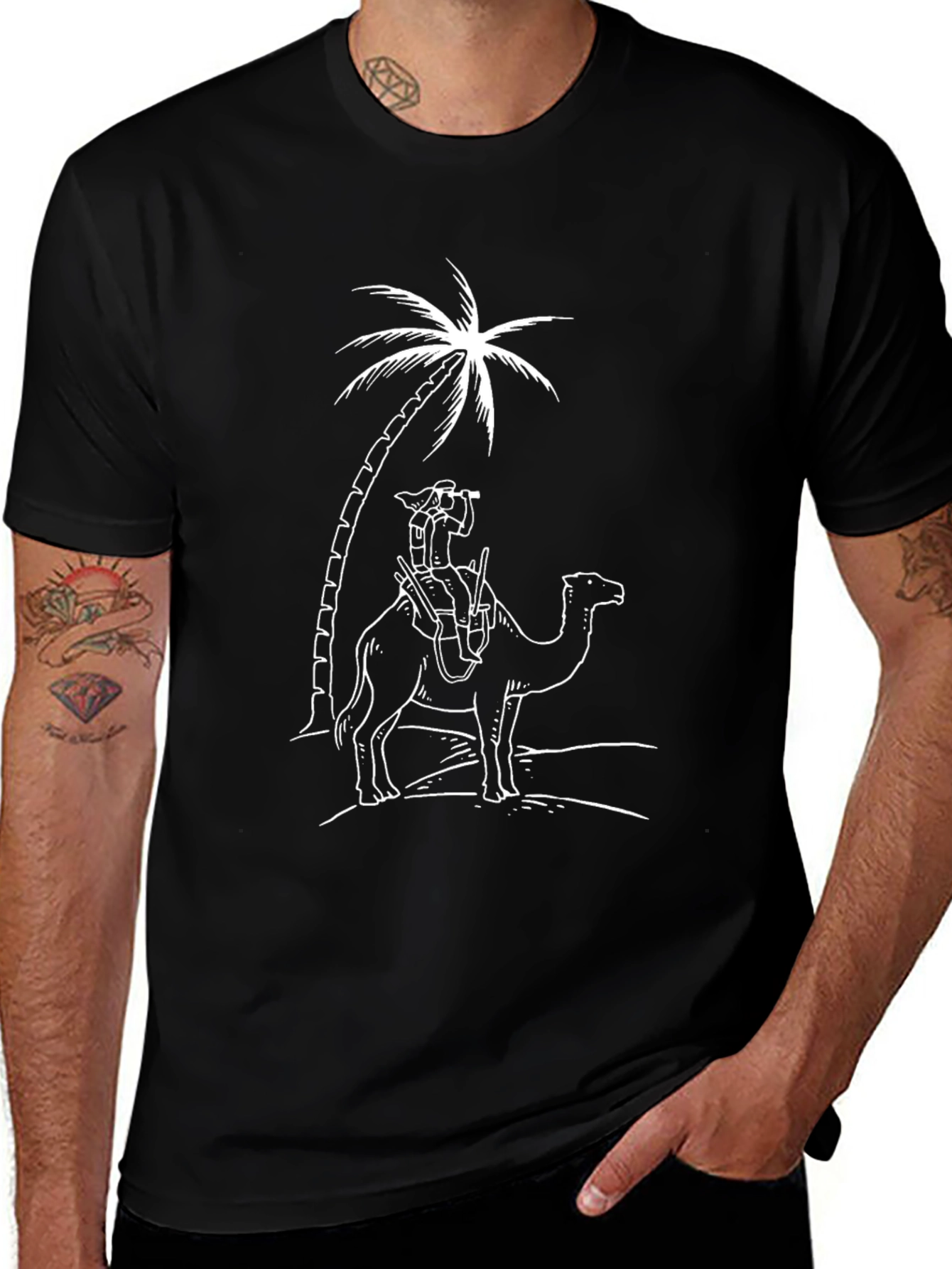 Camel Rider Graphic Tee - Black Cotton T-Shirt