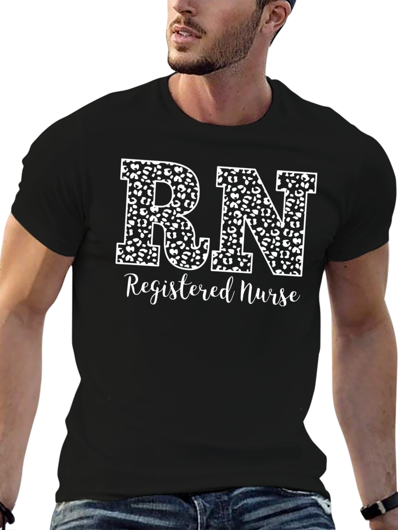 RN Registered Nurse Leopard Print Black T-Shirt