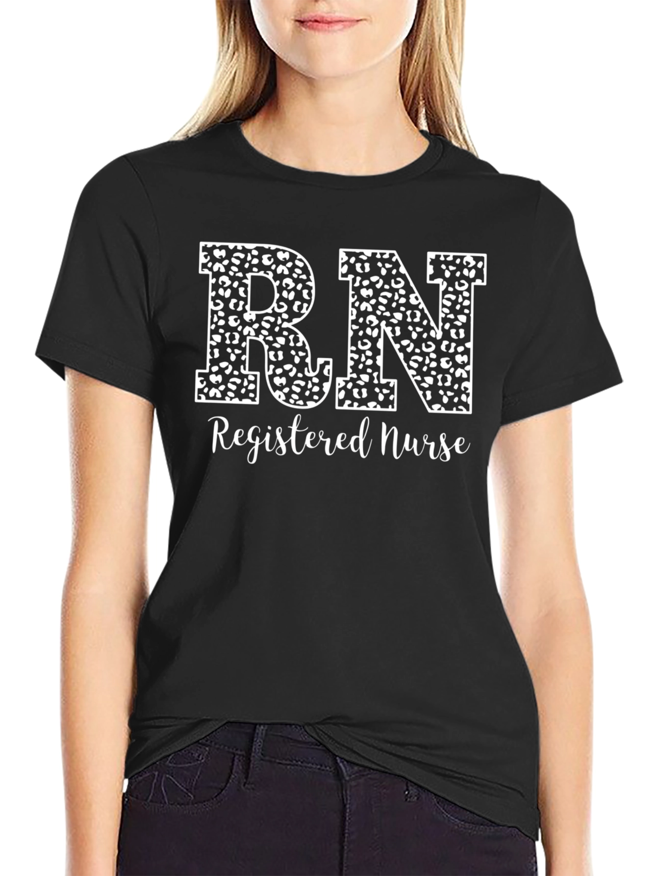 RN Registered Nurse Leopard Print Black T-Shirt