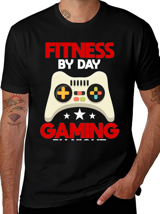 Fitness By Day Gaming By Night Black Graphic Tee