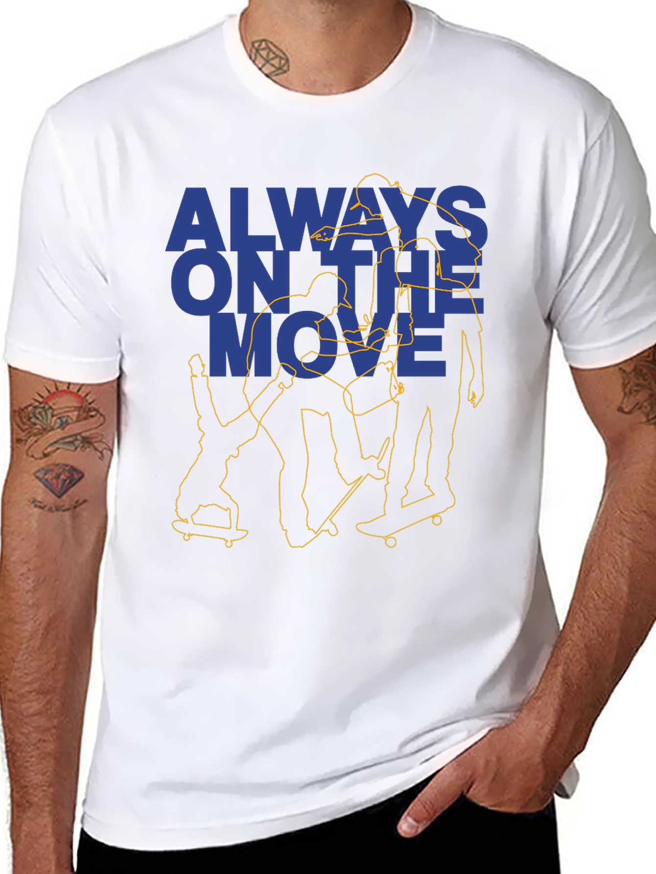 Always On the Move Skateboarder Black Graphic Tee