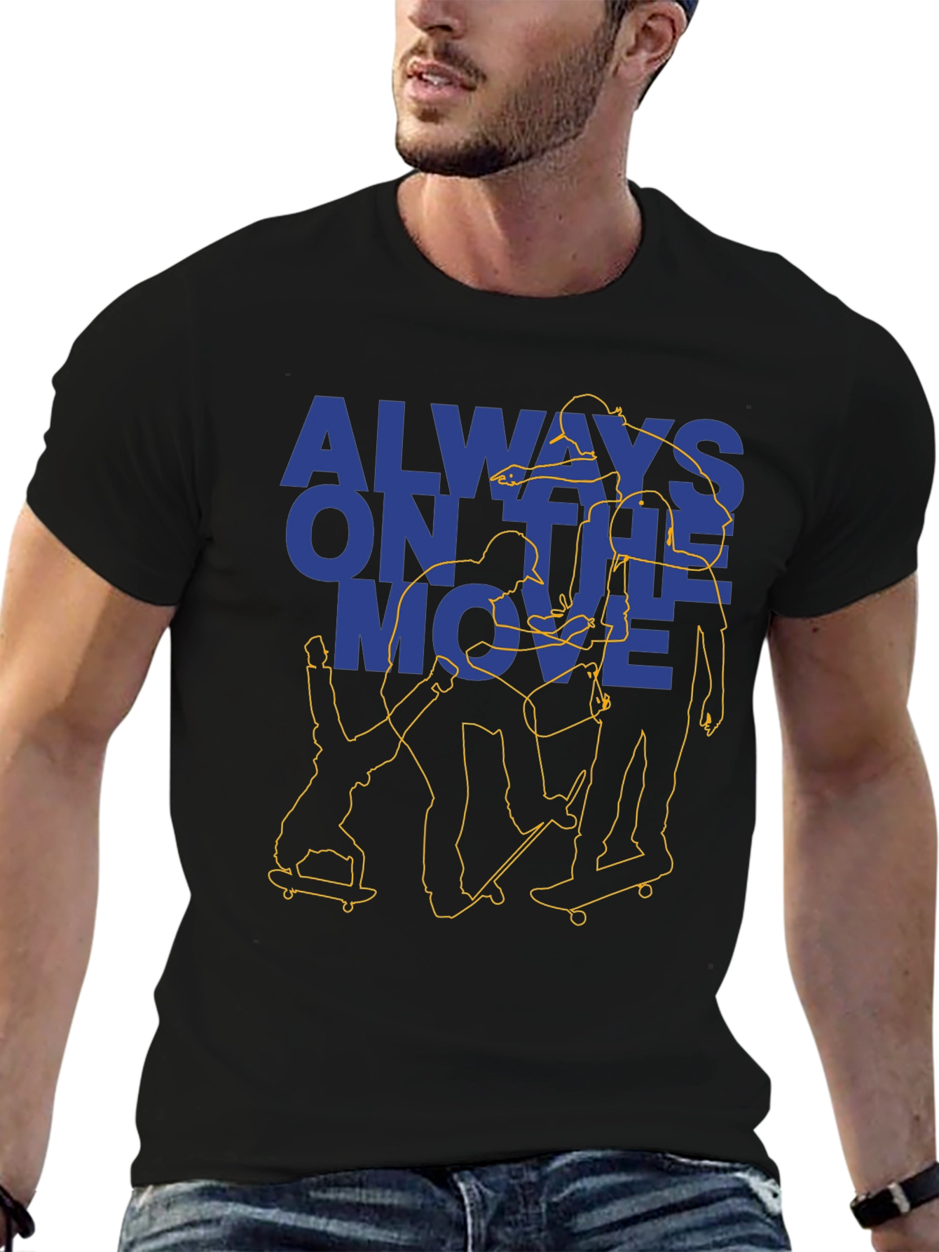 Always On the Move Skateboarder Black Graphic Tee