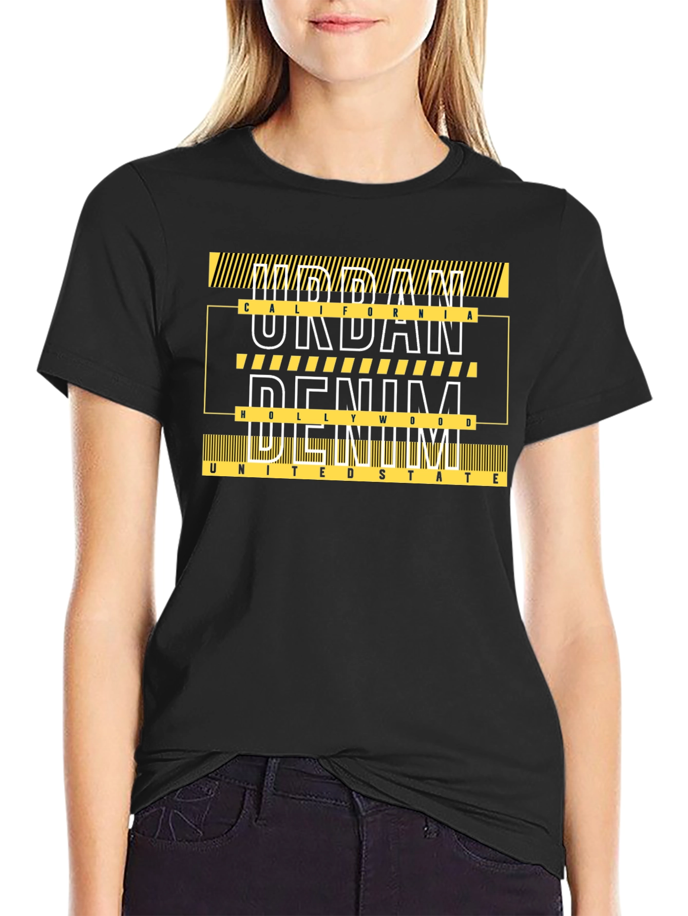 Urban Denim Graphic Tee - Black