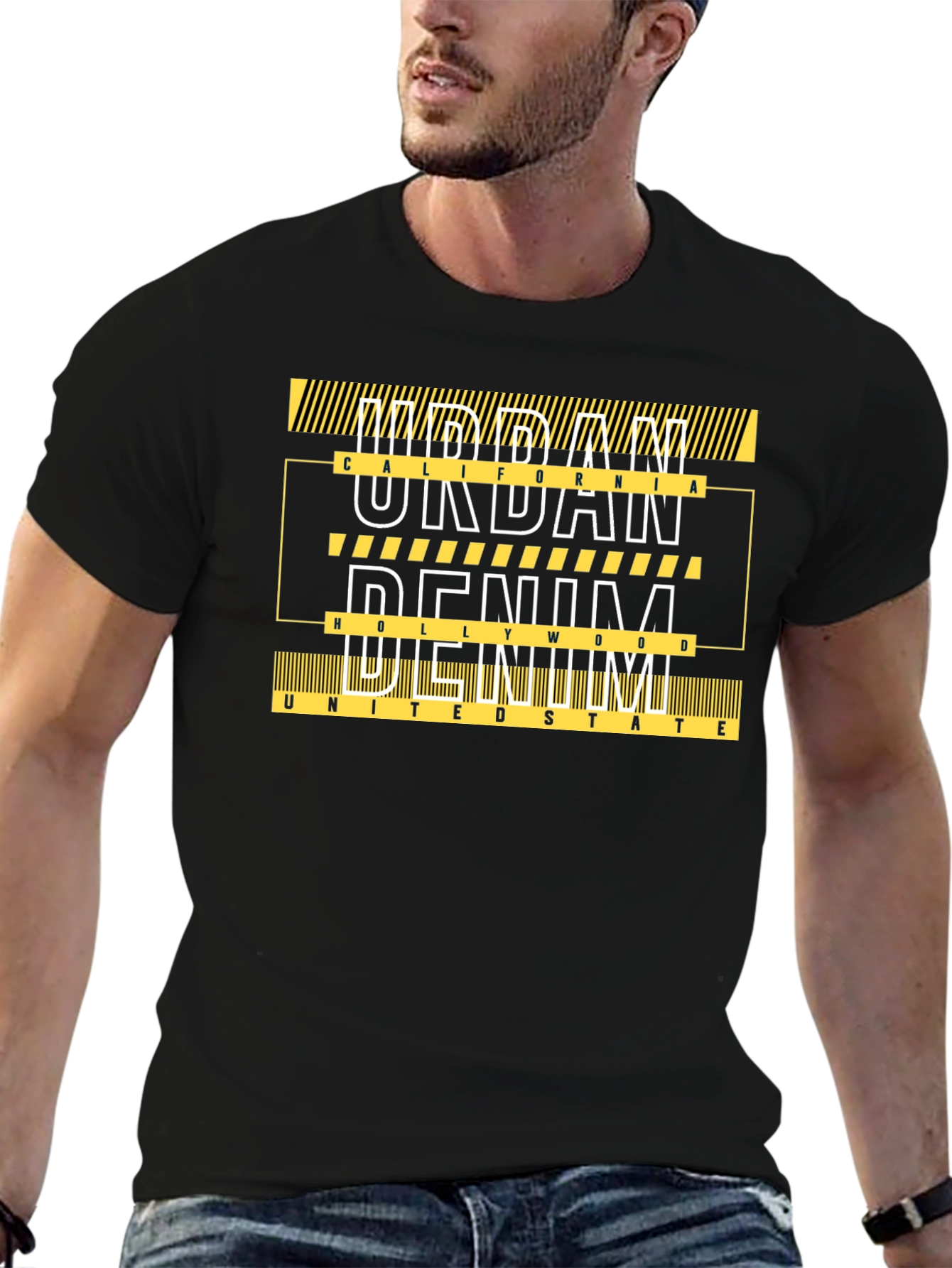 Urban Denim Graphic Tee - Black