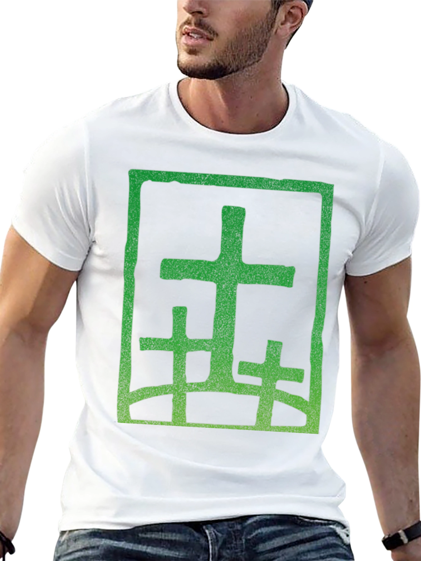 Green Cross Graphic Black T-Shirt