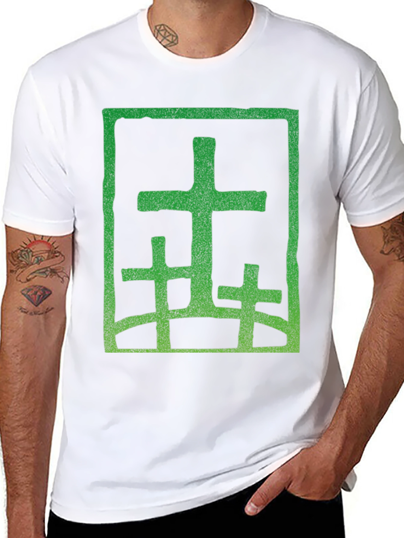 Green Cross Graphic Black T-Shirt