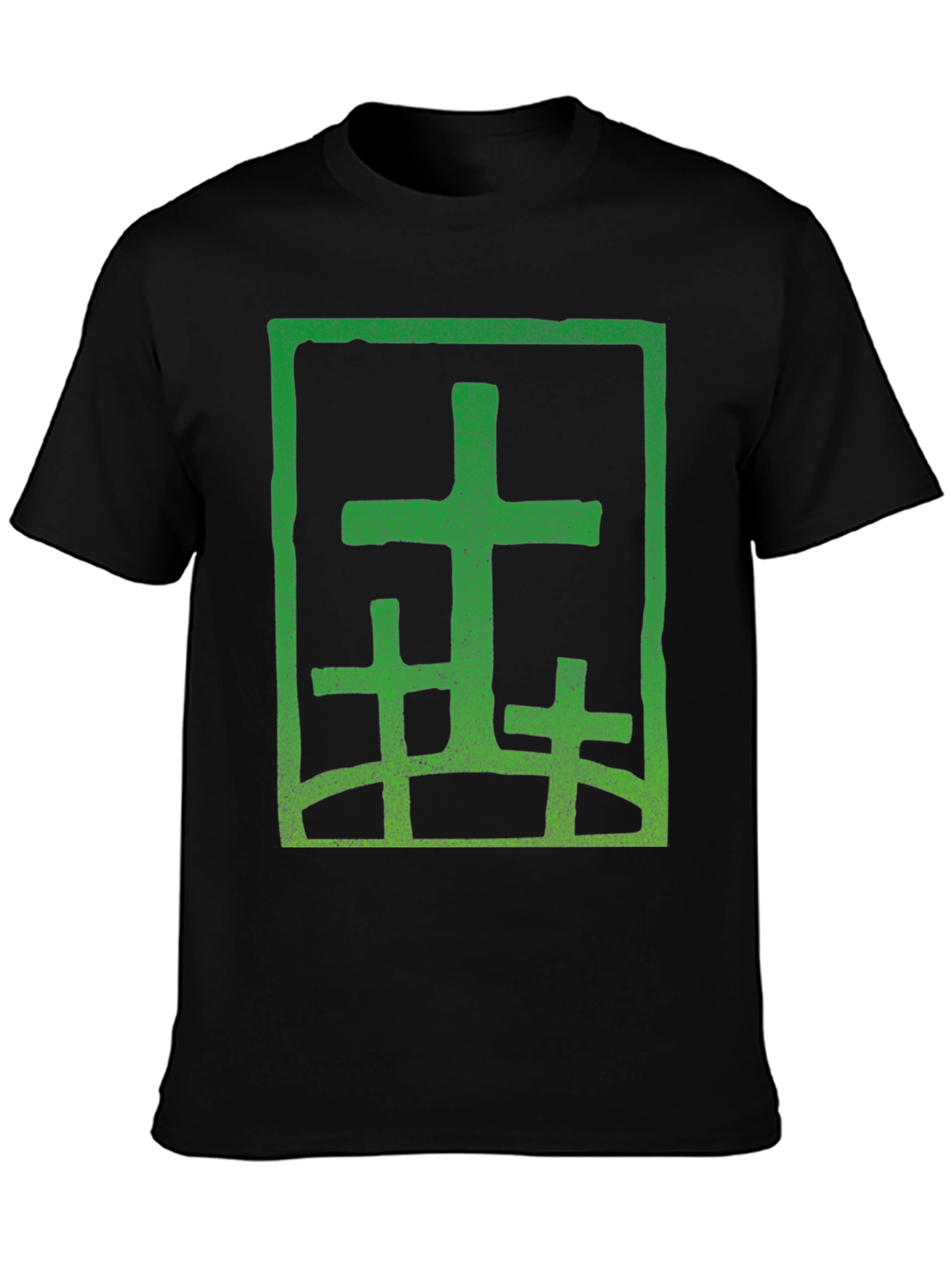 Green Cross Graphic Black T-Shirt