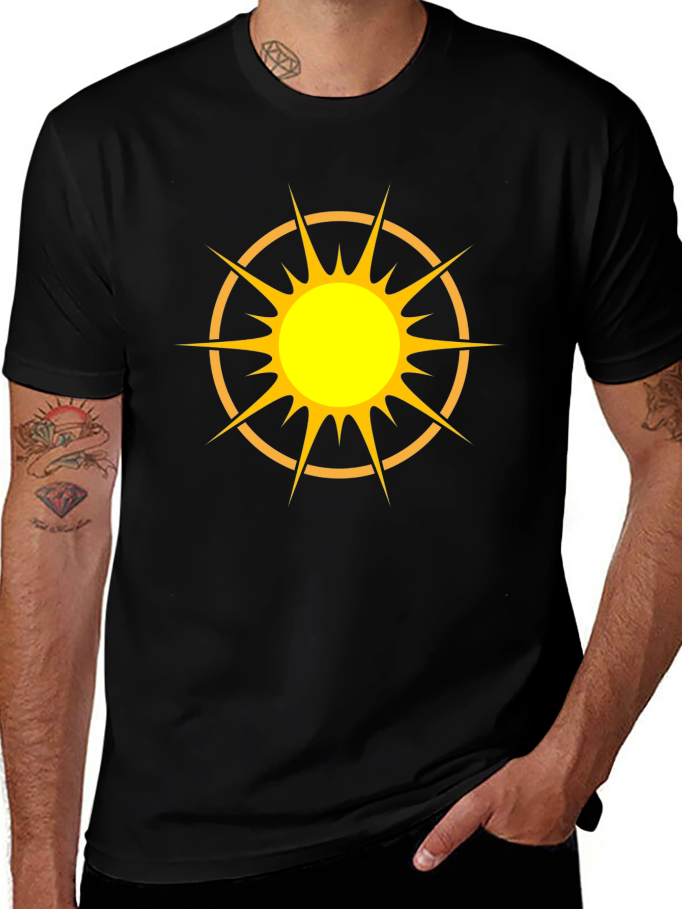 Radiant Sun Graphic Tee - Black Cotton T-Shirt