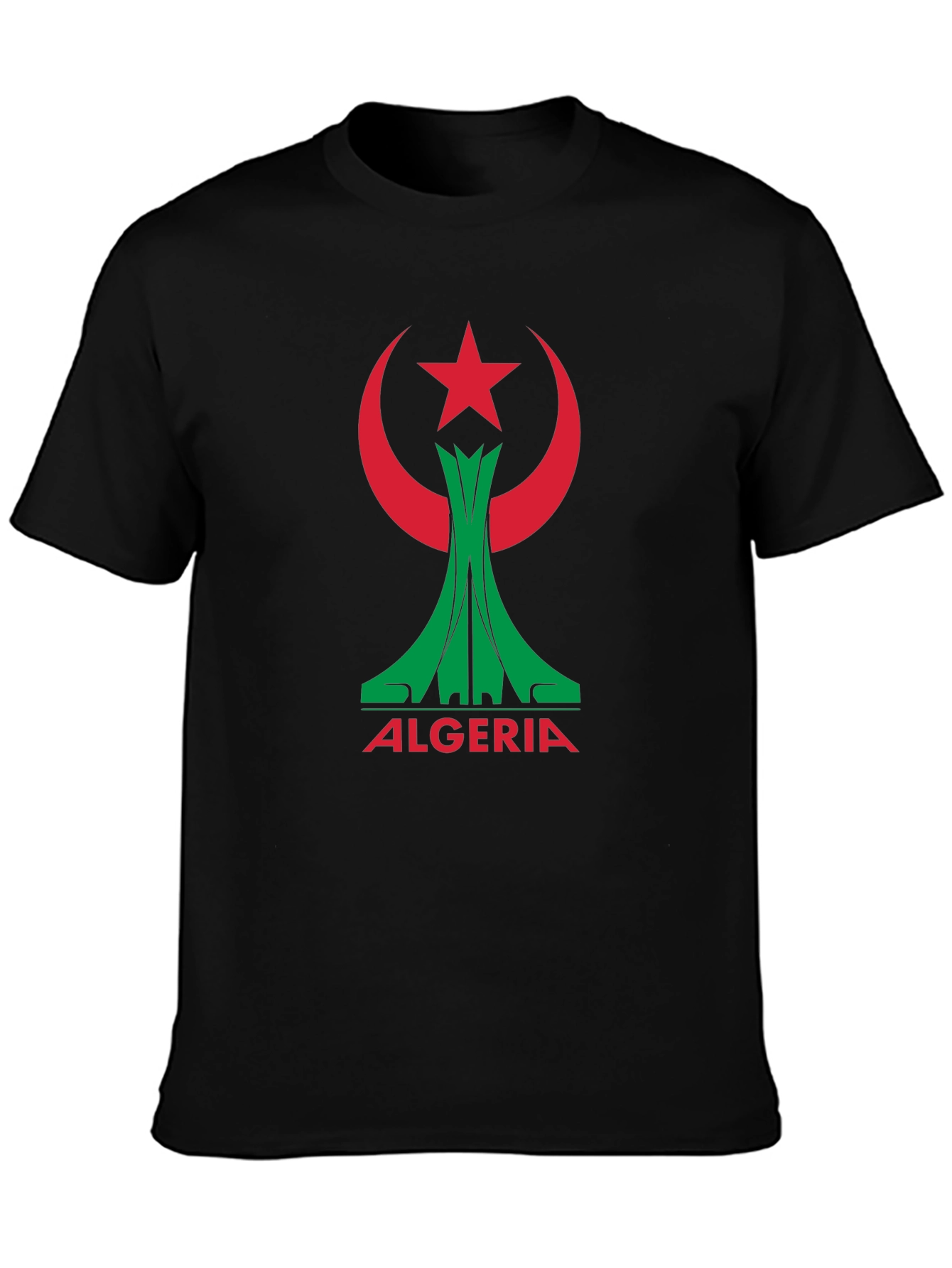 Algeria Flag Graphic Tee - Black Cotton T-Shirt