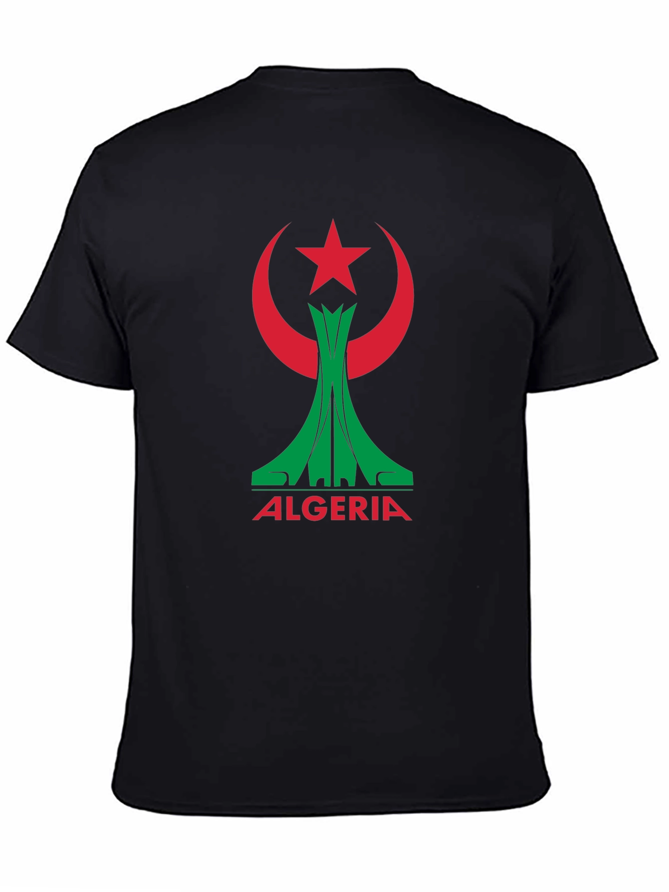 Algeria Flag Graphic Tee - Black Cotton T-Shirt