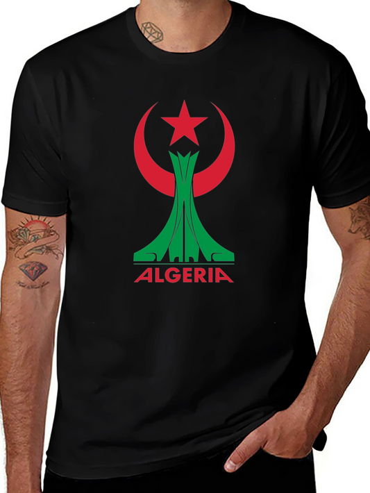 Algeria Flag Graphic Tee - Black Cotton T-Shirt