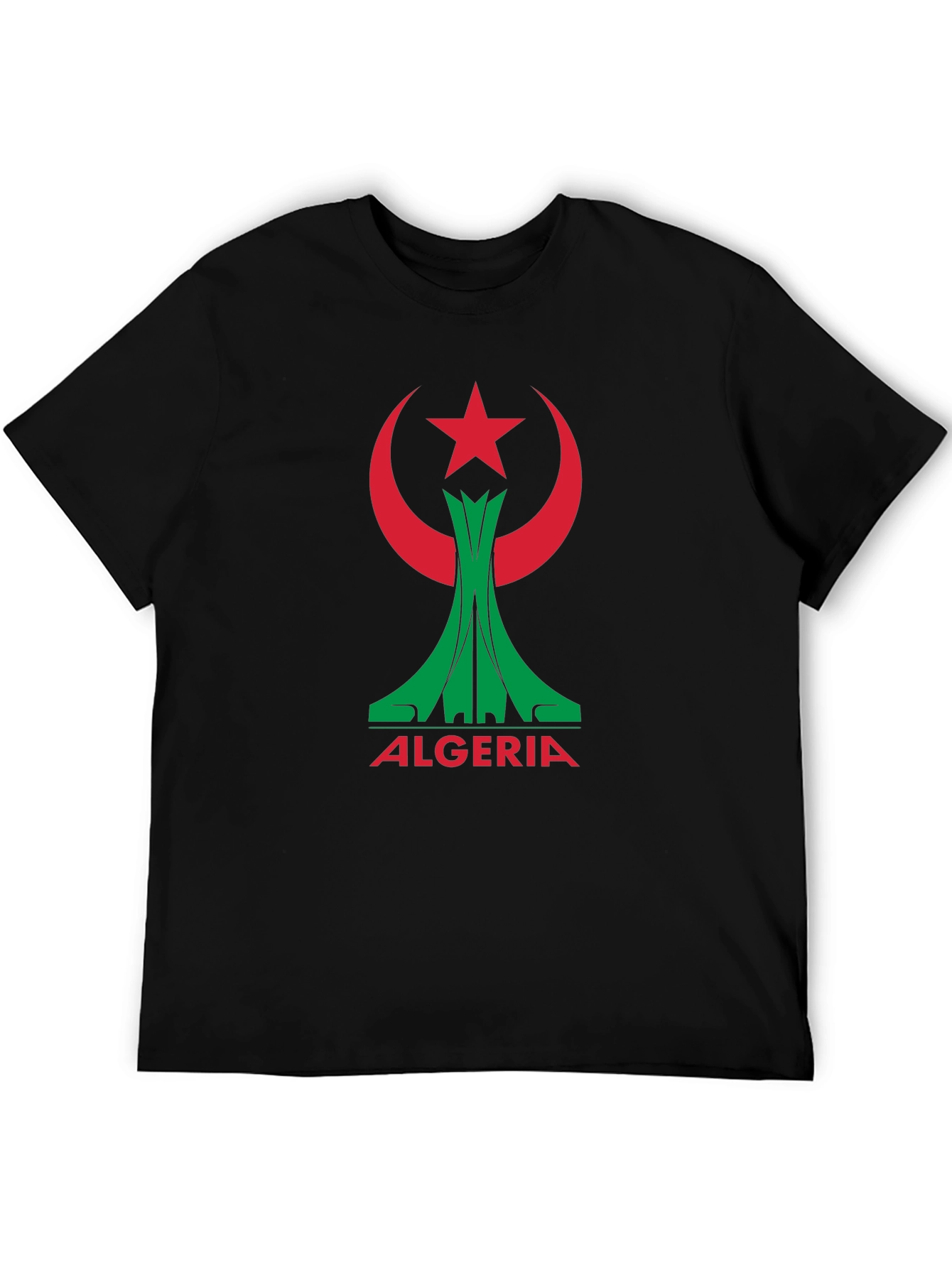Algeria Flag Graphic Tee - Black Cotton T-Shirt