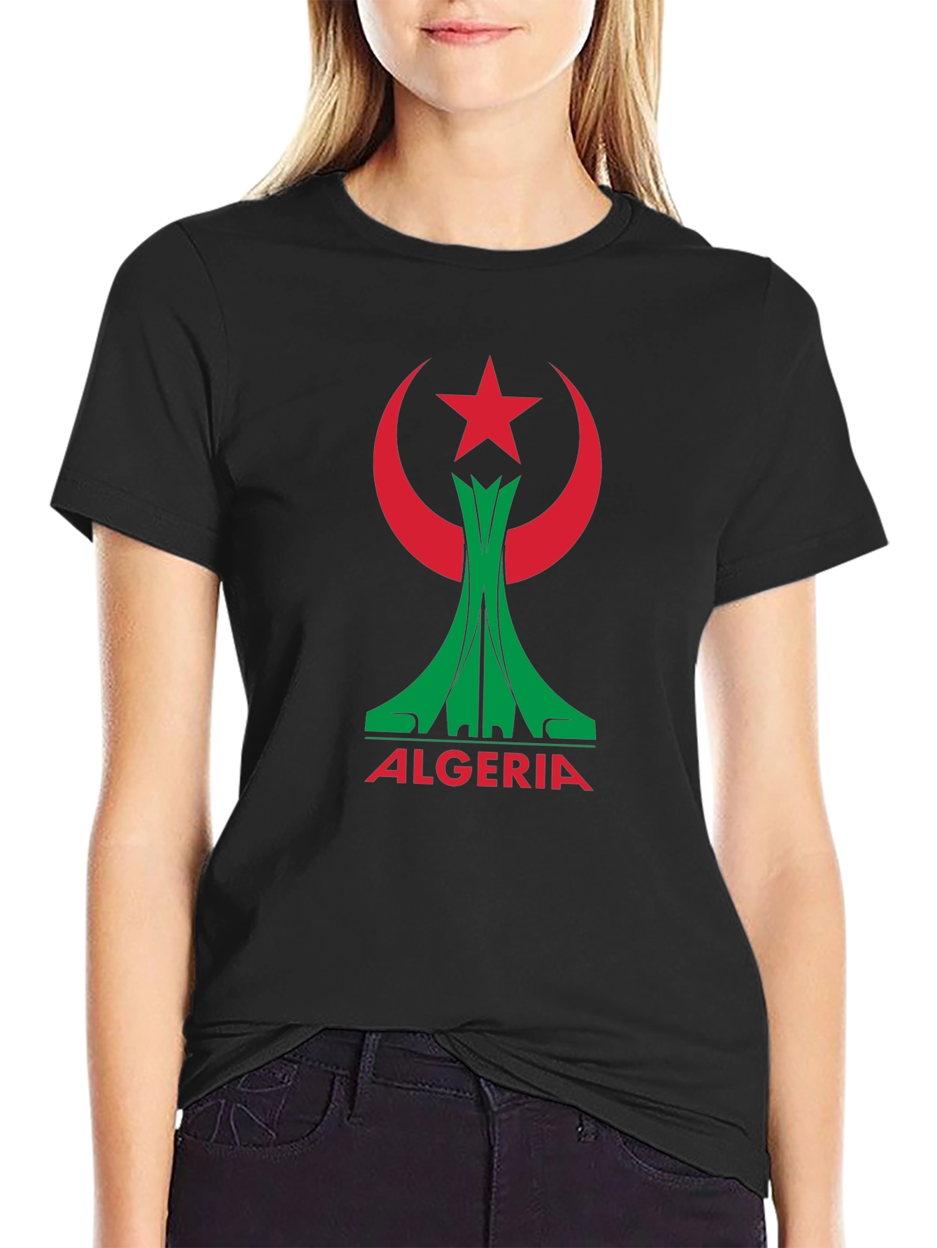 Algeria Flag Graphic Tee - Black Cotton T-Shirt