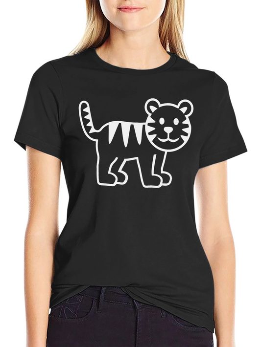 Cute Cartoon Tiger Graphic Black T-Shirt